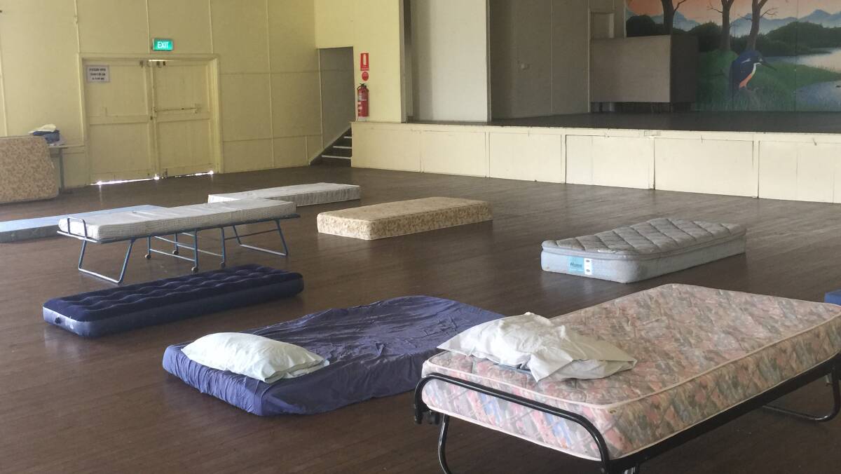 Beds set up in the hall at the Wauchope Showground.