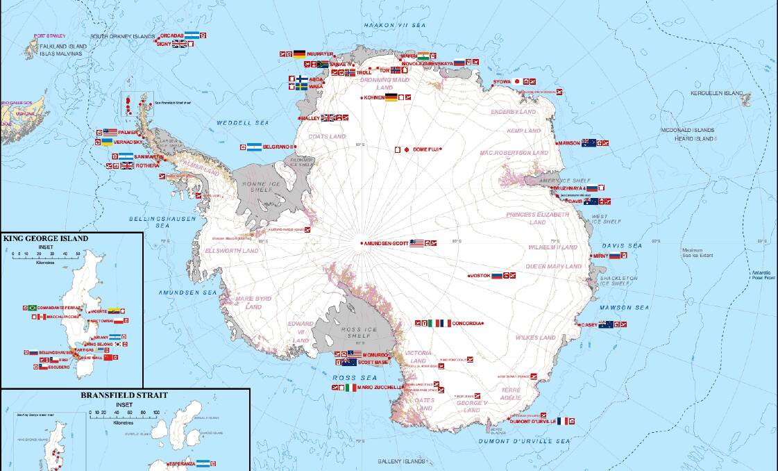 Map of the Antartic research stations.