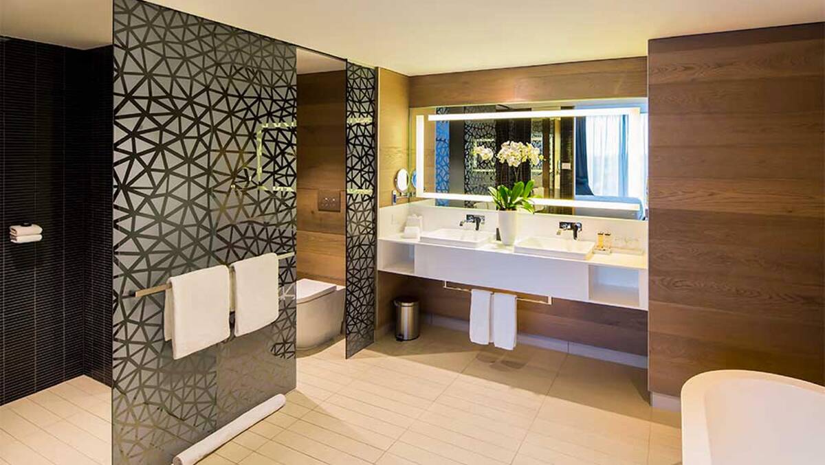 A bathroom in a Pullman Sydney Airport suite.

