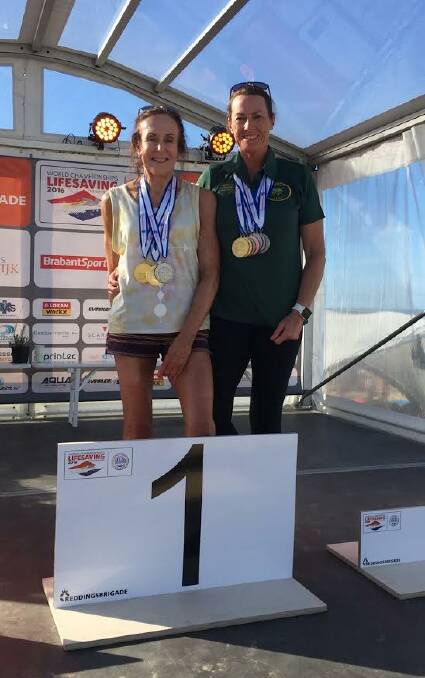 Medal winners: Black Head Surf Life Saving Club's Noelene Young and Forster Surf Life Saving Club's Laura Thurtell at the World Championships in the Netherlands. 