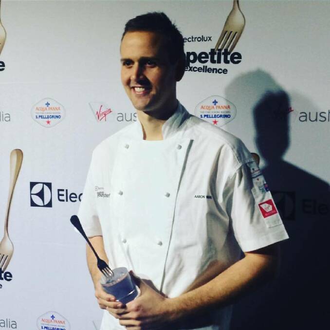 Aaron Ward following his win as the Electrolux Appetite for Excellence Young Chef of the Year. Photo: Appetite for Excellence Facebook. 