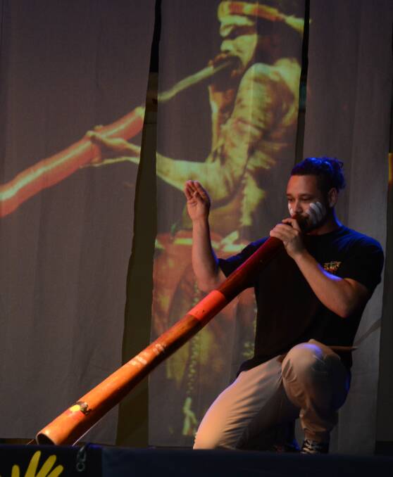 Jesse Shilling performs 'Didgeridoo Talk' at Taree High School's NAIDOC Night. Principal Allison Alliston said “I thought it was a very good blend of performances and very well tied together by Andy Saunders". 