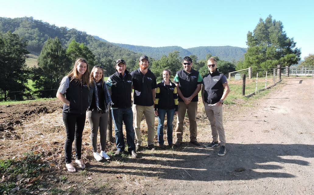 Young farmers: Abbey Smeets, Sophie Burns, Adam Cooke, Sam Nicholson (YDN Coordinator), Kate Forbes, Tim Wilson, David Brown and Brendon Pearce (absent). Photo credit: Supplied. 
 
