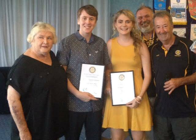 Lyn Wallis, Harrison Hillyer Emily Lee, Taree North Rotary Club president Michael Byrne and Peter Smith. 