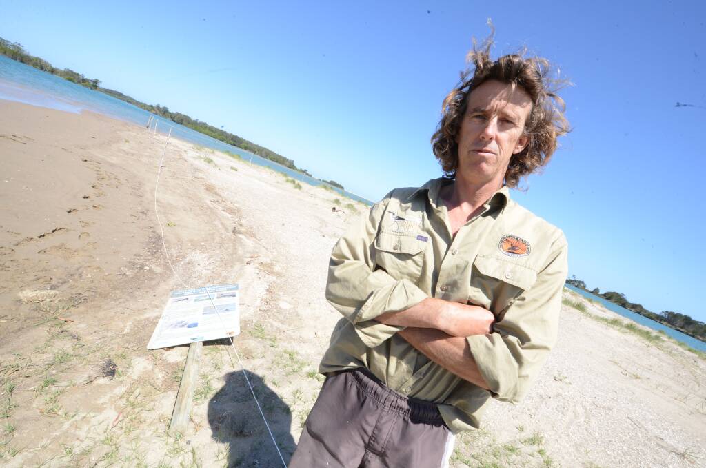 Listen up: Shorebird warden Jeremy Smith wants people to adhere to signs about the endangered shorebirds nesting at Farquhar Inlet near Old Bar. 