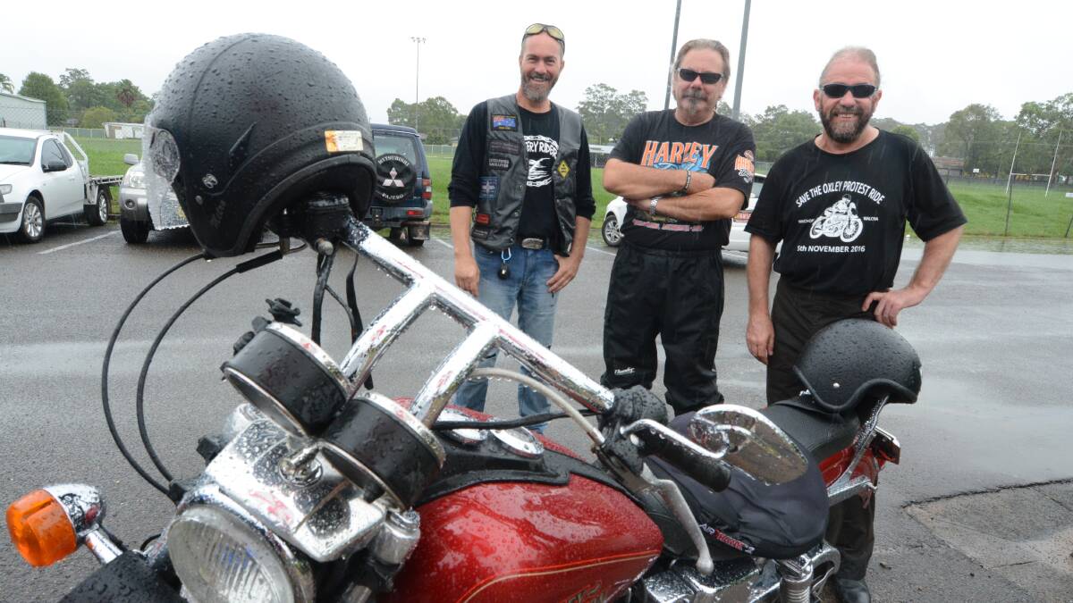 Graham Greeneggs, Dave Aitken and Matthew Clarke at the Black Dog Ride, which started at Taree Leagues Club.  