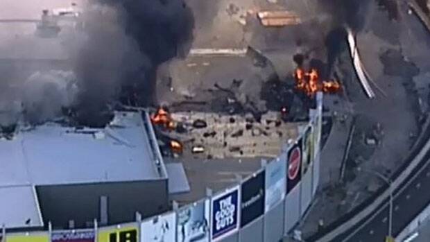 The site of the plane crash at DFO Essendon. Photo: Channel 9

