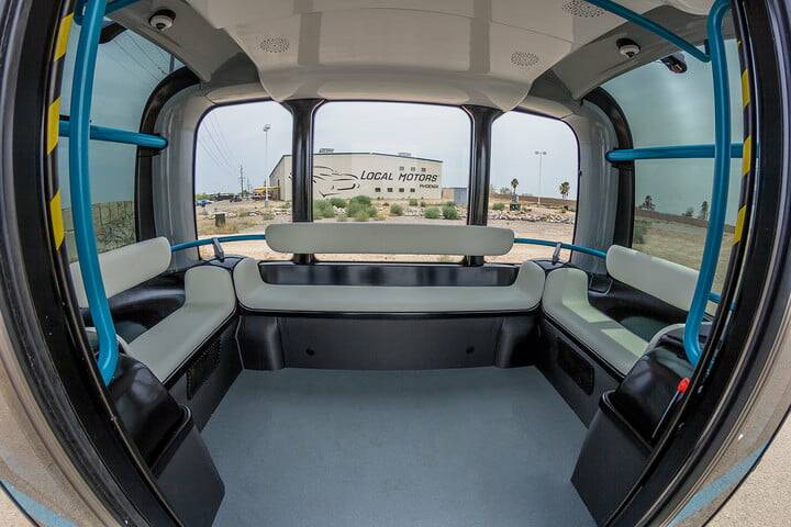 The inside of an Olli autonomous bus being trialled by Keolis Downer in the US.
 