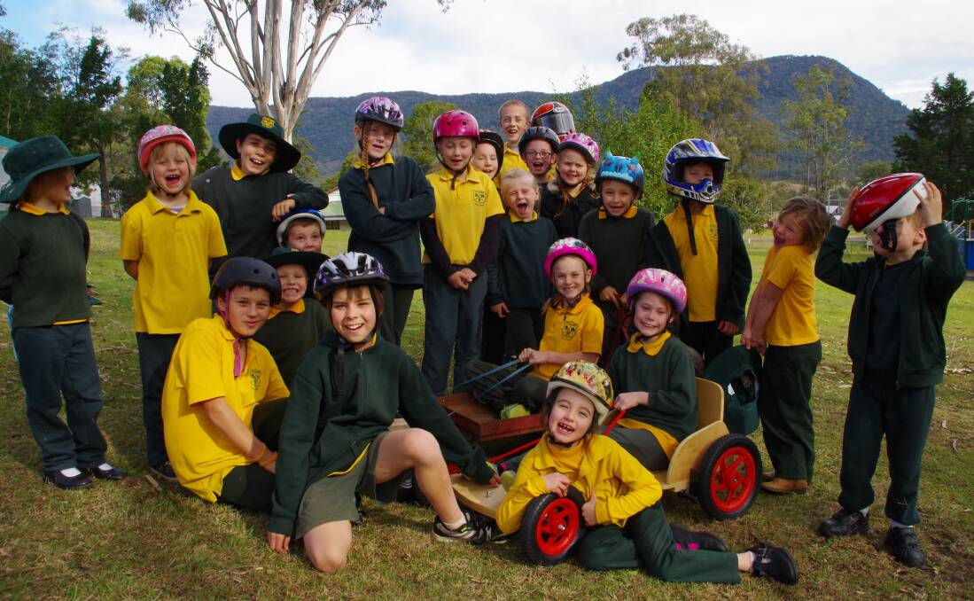 Fun and thrills: The inaugural billy cart derby is one of the highlights of the Back to Mount George Festival with local school children making their own billy carts.