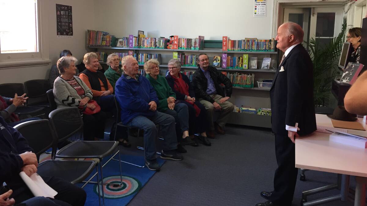 Tinonee author Terry Stanton addresses his audience at the launch of his new book in Wingham Library.