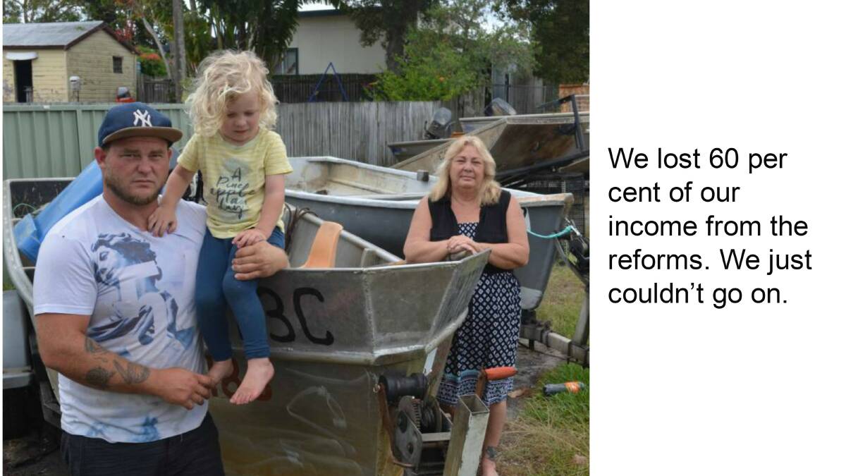 Donna Cook, her son Jamie and his son Kayden with some of the family's boats, which they say will be "worthless" following the reforms. CLICK THE PHOTO TO TAKE YOU TO THE FULL STORY