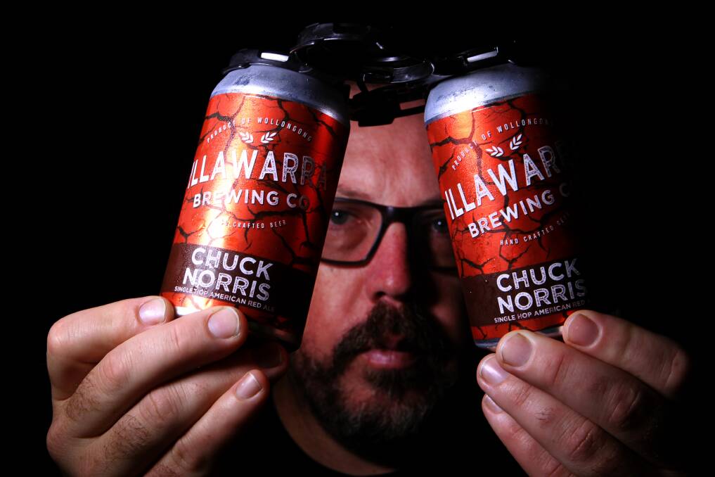 Illawarra Brewing Company's Dave McGrath with the beer that forms an integral part of Friday's Chuck Norris birthday party bash. Picture: Sylvia Liber