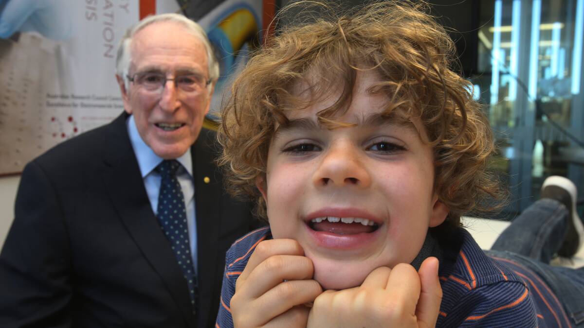 Inspirational: Felix Williams was born profoundly deaf - and on Monday met the inventor of the bionic ear he had implanted - Professor Graeme Clark. Picture: Robert Peet