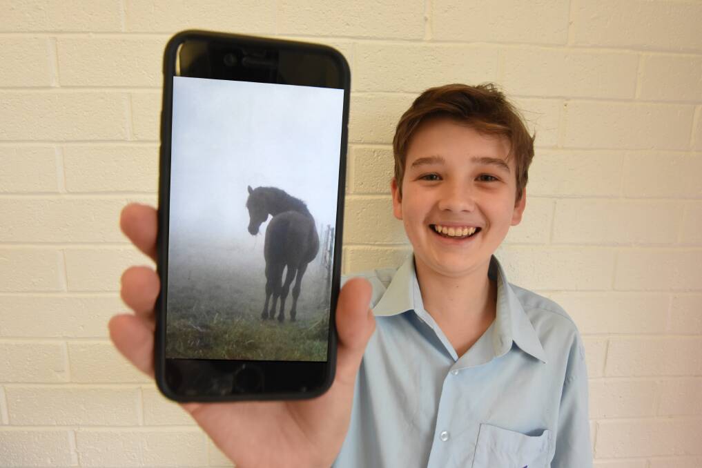Shot on a camera and shared on a phone: Ben Inkson proudly displays an image he captured of his family's horse, Jacob. The 13-year-old says he "prefers to use a camera most of the time as it gives a better quality picture."