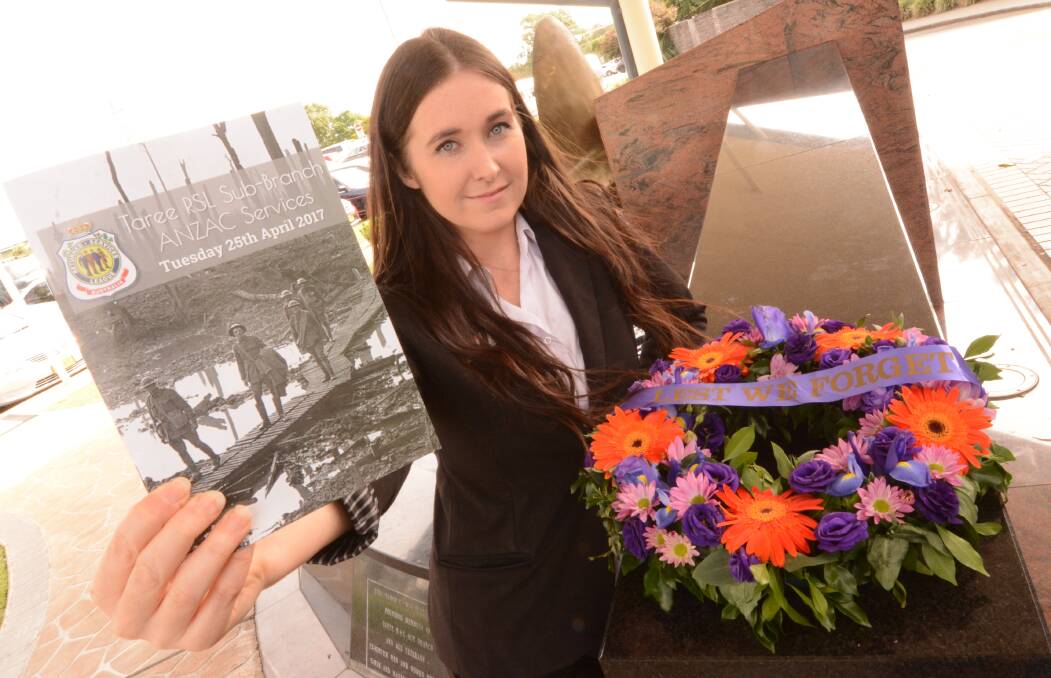 Courtney Berry is humbled by the public praise of her creative work on the Taree RSL Sub Branch Anzac Services commemorative booklet.