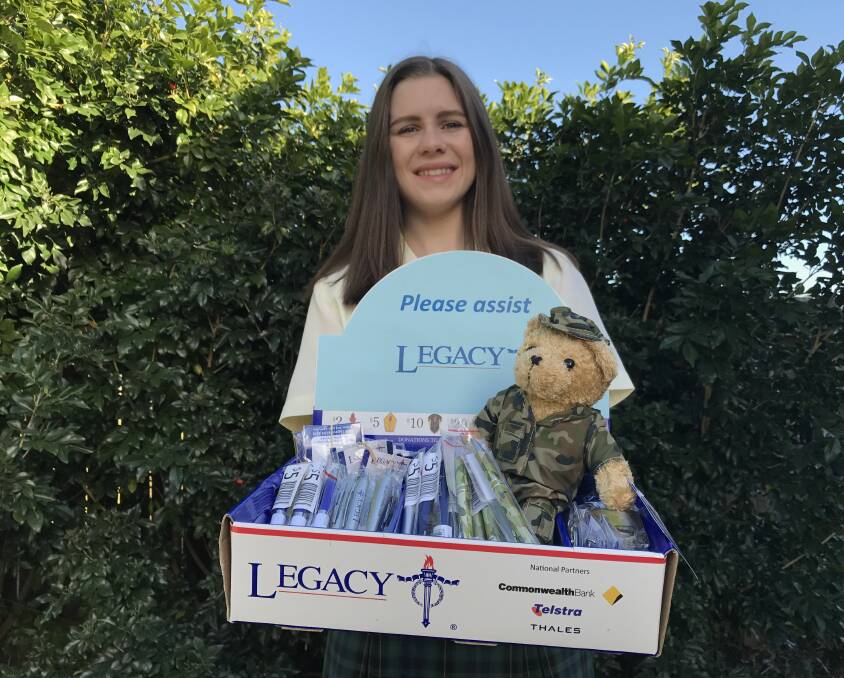 St Clare's High School student, Grace McCallum today will sell Legacy merchandise in Taree to help Legacy assist widows and their dependents in the Manning, Great Lakes and Gloucester regions.
