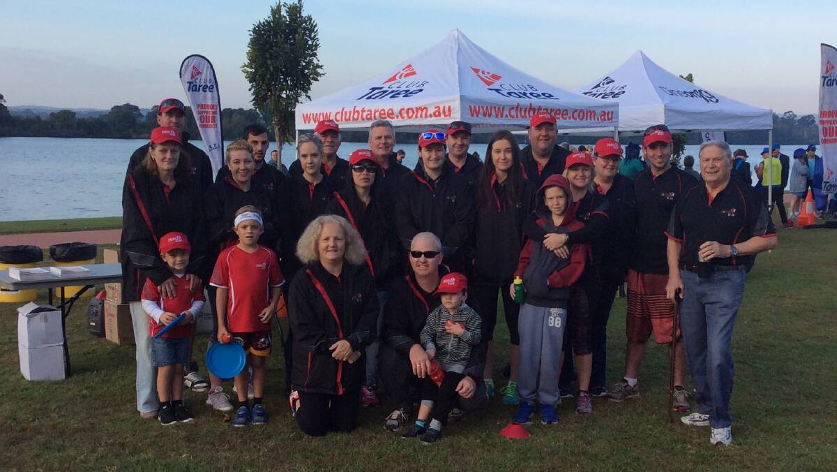 An early start on a Saturday for members of the Club Taree Community Team. (Front row) Lisa Ruprecht and Murray Phillips. (Middle row) Janet Holden, Jessie Dean, Hayley Green, Coy Richards, Kara Sheather, Courtney Berry, Kerri Inglis, Dan Gibson, and Carl Guy. (Back row) Mark Spraggs, Jake McLaughlin, Bob Coombes, Mal Neale, Chris Bale and Paul Allan.