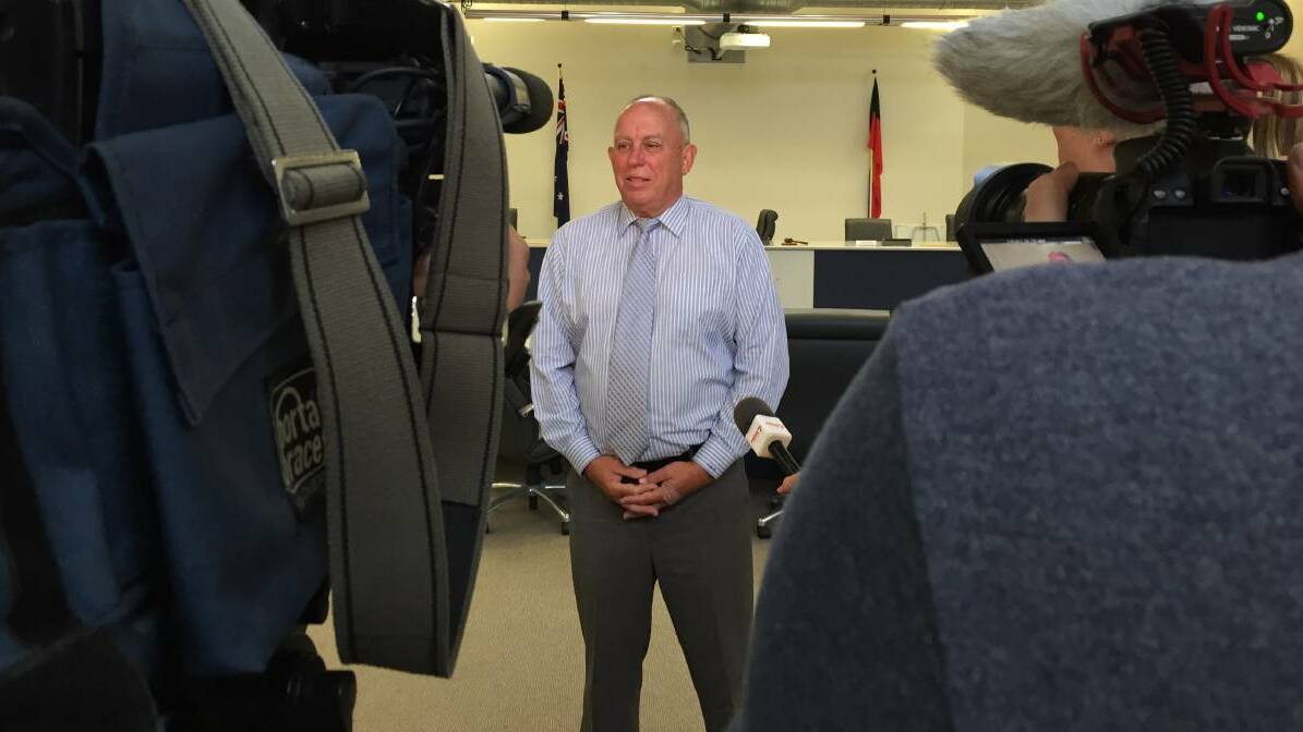 MidCoast Council administrator John Turner speaks to the media after the announcement that a request to consider dissolving MidCoast Water would be put to the Minister.