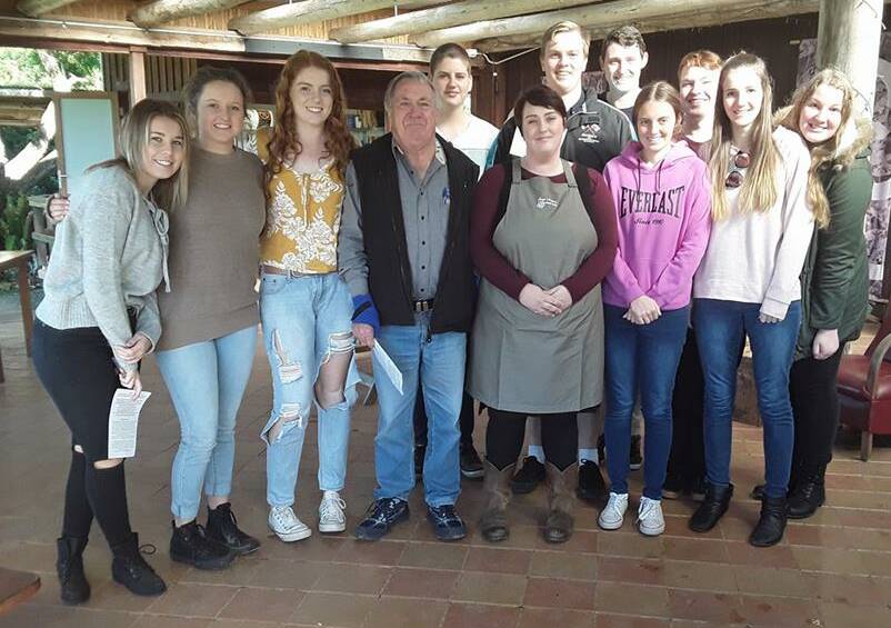 Bago Winery marketing manager Ian Evans and Rhianna (centre) shared their marketing experience and strategies with (from left) Lillie Oirbans, Stephanie Poole, Brooke Berg, Jacob Cribb, Timothy Daczko, Thomas Debenham, Jessica Cheers, Anthony McMullen, Hannah Burley and Abbie Towers.