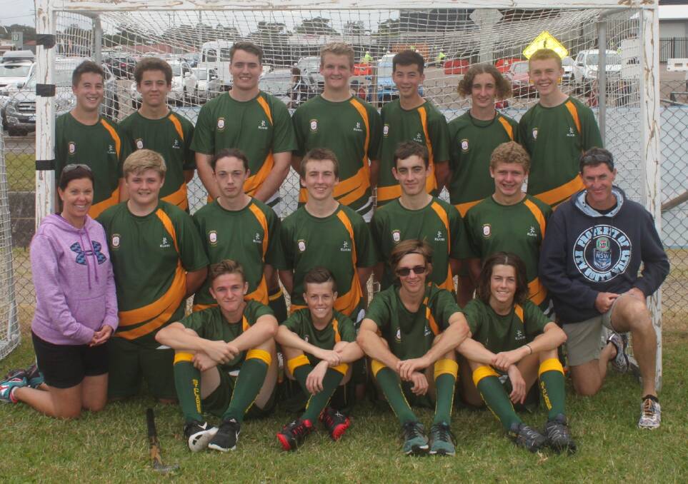 St Clare's High School 2017 NSW Combined Catholic Colleges Hockey Championship team: (Back row from left) Lachlan Cross, Sam Mudford, Joshua Argall, Hugh Polson, Isaac Cross, Digby Graham and Matthew Parvin. (Middle row from left) Marian Parvin, Dane Wallis, Daniel Sewell, Kye Lewis, Eamon Smith Gabriel Poole and Steve Parvin. (Front row from left) Kyle Brady, Mathew Luckie, Brodie Guppy and Patrick Luckie.