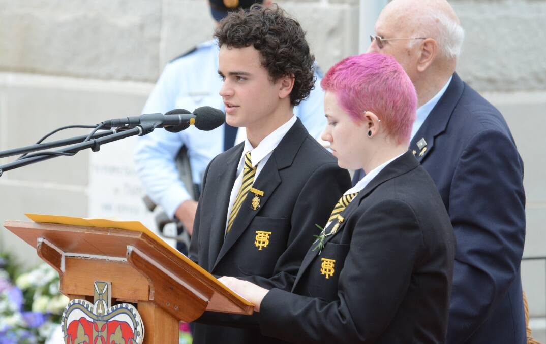 Students Cam Le Messurier and Quinn Patch deliver the commemoration address.