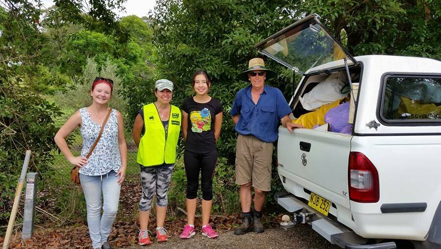 Cindy French, Meg Goodsell, Madi Crofts and Noel Barton with the garbage collected in 2017 in Cundletown.