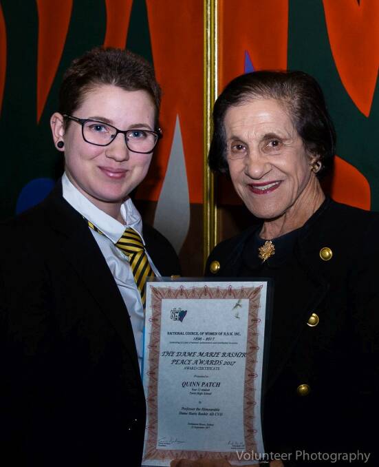 Quinn Patch has been presented with the Dame Marie Bashir Peace Award