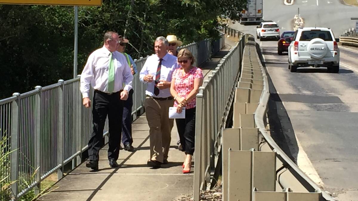 Member for Myall Lakes Stephen Bromhead with Minister for Roads, Maritime and Freight Duncan Gay inspecting Cedar Party Creek Bridge in December 2016. 