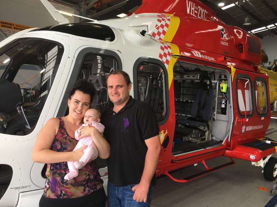 Pilgrimage: Six months ago Rachel and her husband Chris met the pilot who rescued her. "It took me quite a while to go back there to see them," Rachel said. Photo: supplied.