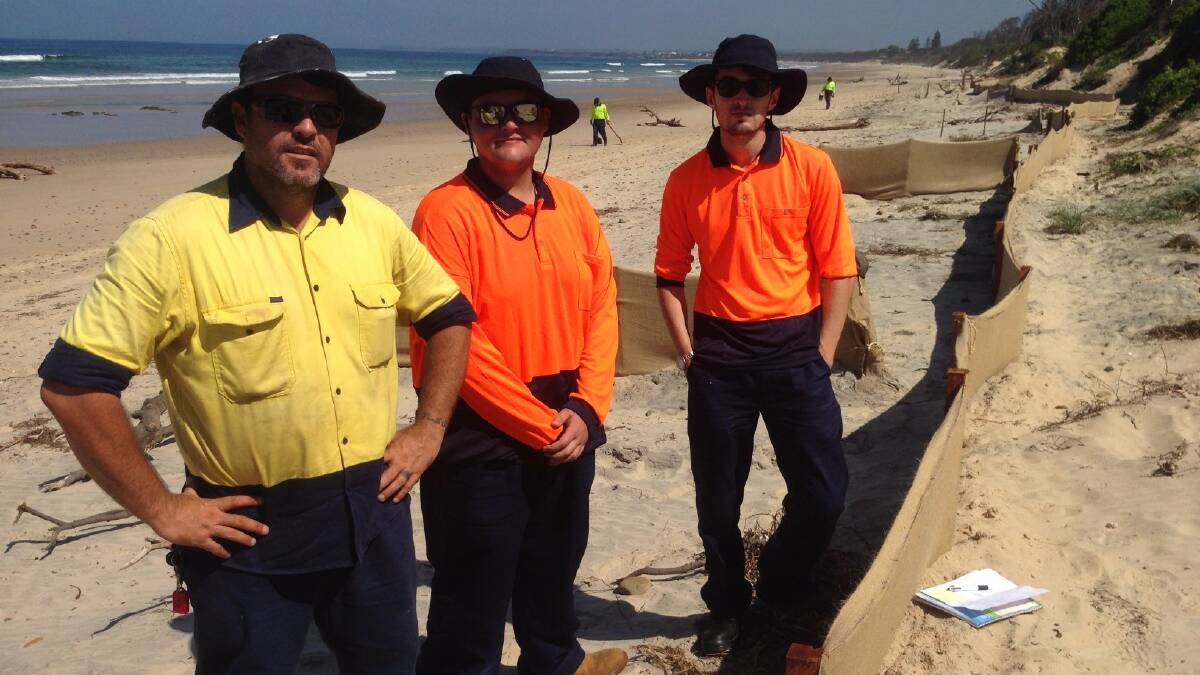 Fence builders: Work for the Dole team supervisor Troy McRae, Jack Astle and Brandon Kane. Photo: supplied.