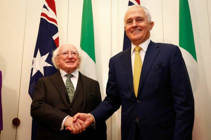 Prime Minister Malcolm Turnbull during a bilateral meeting with the President of Ireland, Michael D Higgins, at Parliament House in Canberra on Monday 16 October 2017. fedpol Photo: Alex Ellinghausen