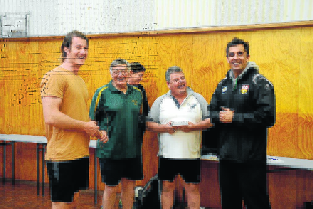 Manning futsal coaches Brent Henson, Peter Forbes, Jaye Dennes with David Sance at the coaching clinic held at Wingham High.