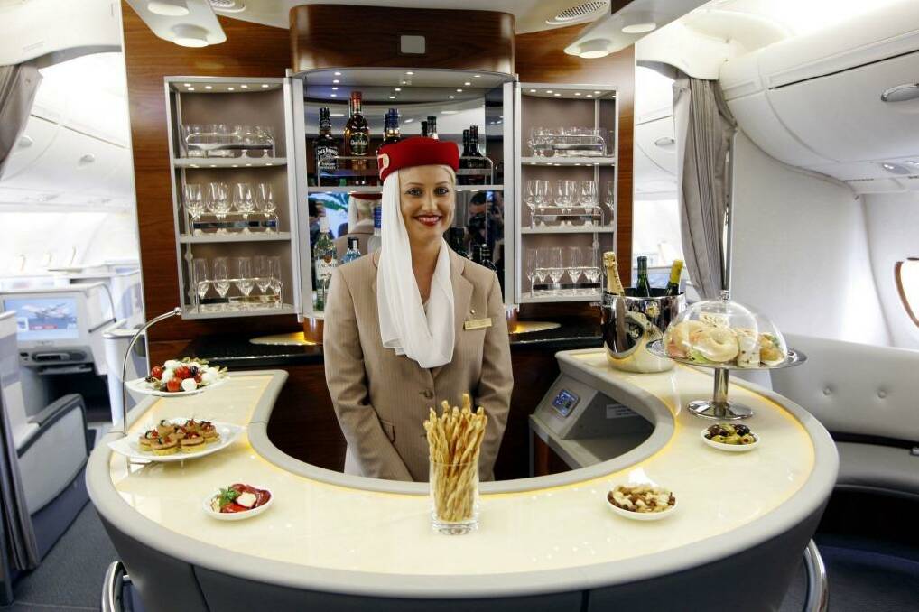 The business and first-class bar on Emirates A380 flights. Photo: Emirates