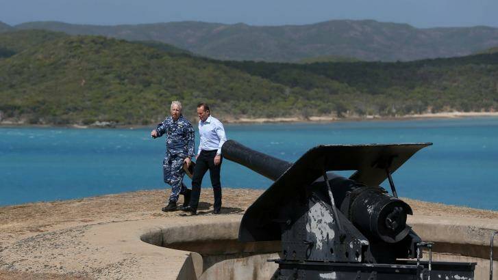 Tony Abbott tours Green Hill Fort on Thursday Island with Air Chief Marshal Mark Binskin. Photo: Alex Ellinghausen