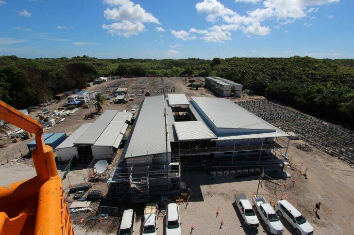 The Nauru detention centre on 13 August after the rioting and fires which destroyed much of it. THE AGE . news . 15 AUGUST 2013 . photo from Canstruct, the construction company rebuilding it . story by Bianca Hall  .