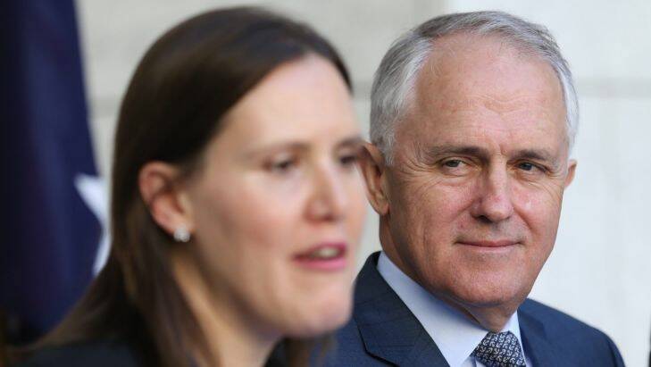 Prime Minister Malcolm Turnbull Treasurer Scott Morrison and Assistant Treasurer Kelly O'Dwyer during a press conference at Parliament House in Canberra on Tuesday 20 October 2015. Photo: Andrew Meares