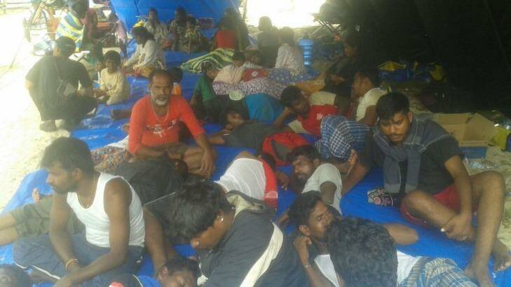 Sri Lankans were sheltered in a tent on the beach in Aceh over the weekend, while their boat was repaired. Photo: Fadly