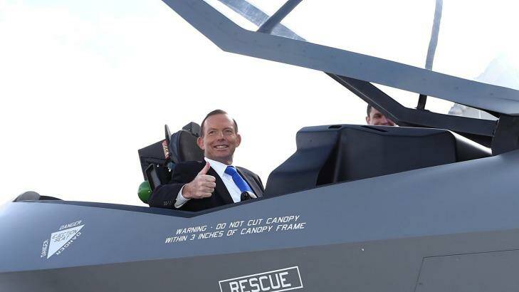 In April 2014 Tony Abbott announced Australia would buy 58 more F-35 fighters. Photo: Alex Ellinghausen