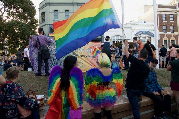 celebations continue, the YES vote at Taylor Square, Sydney.  the verdict of the postal vote on same sex marriage is YES in every state, Sexpol 15 November 2017 Photo by Louise Kennerley smh