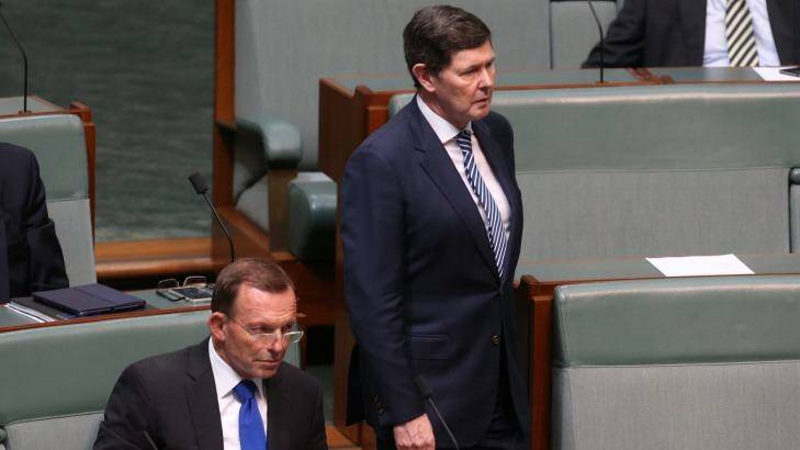 Tony Abbott and Kevin Andrews arrive for Mr Turnbull's statement. Photo: Andrew Meares