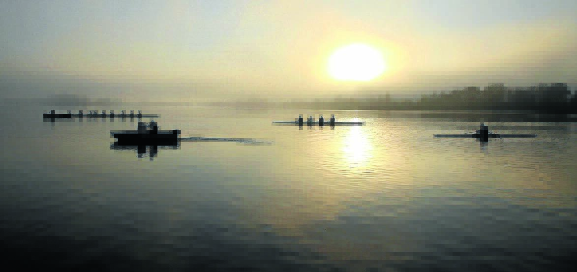 Sydney University rowers head out for training on the Manning River on Thursday morning. Photo Carl Muxlow