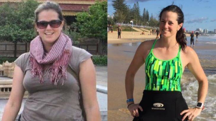 Heather Wilson, left in 2010 when she was drinking, and right in 2015 after adopting a healthier approach to alcohol and competing in triathlons.  Photo: Supplied