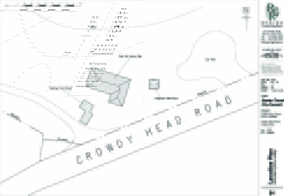 The new Crowdy Head Surf Life Saving Club public toilet block is a 'shovel-ready' project and the plan reveals the new toilet block will be built in a different location.