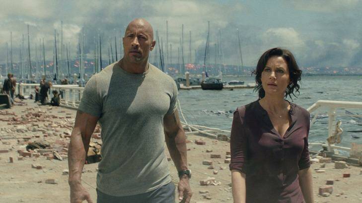 Into 'fantasy territory': Dwayne Johnson and Carla Gugino in a scene from the (highly inaccurate) action thriller, <i>San Andreas</i>. Photo: Courtesy of Warner Bros. Picture