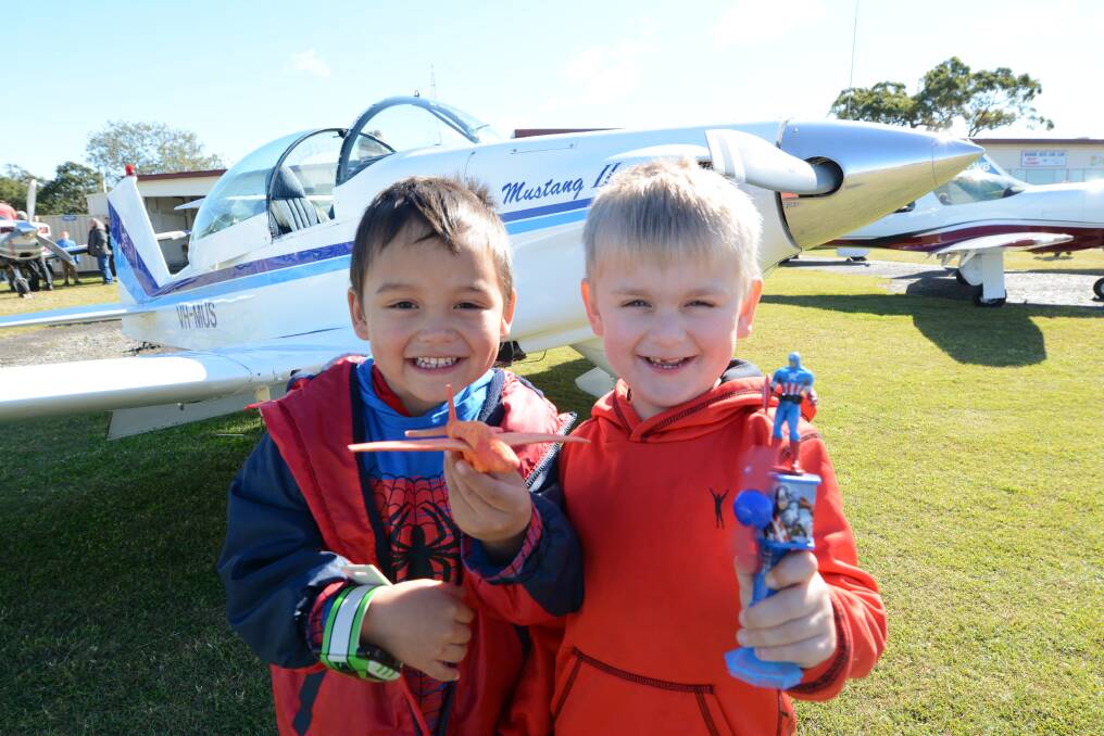 Triston Brody and Declan Beard enjoyed checking out the airplanes.