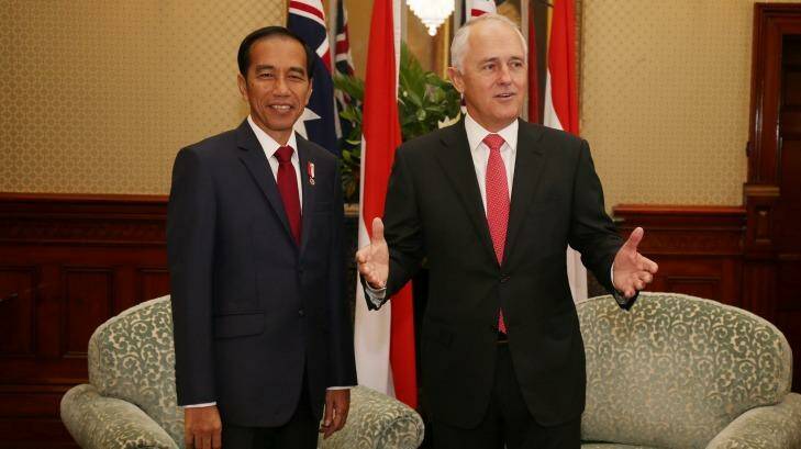 Malcolm Turnbull and Indonesia President Joko Widodo at Admiralty House in Sydney. Photo: David Moir