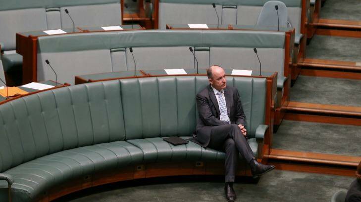 Stuart Robert in Parliament House on Wednesday. Photo: Alex Ellinghausen