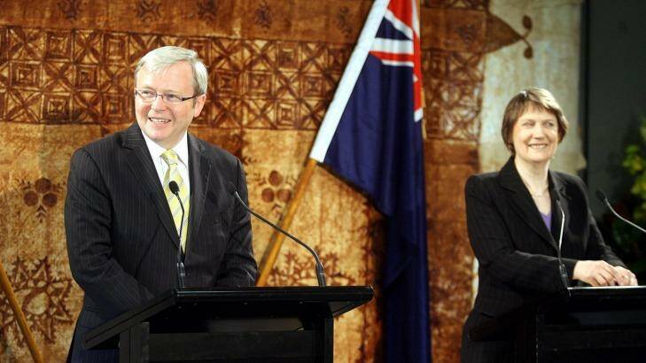 Australian Prime Minister Kevin Rudd and NZ PM Helen Clark at a media conference at Govt House in Auckland in 2008. Both are said to be vying for the UN's top job. Photo: John Selkirk