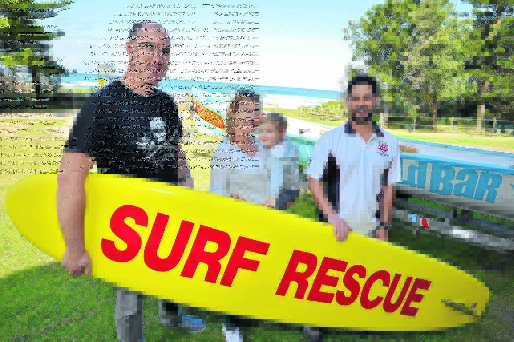 Taree Old Bar Surf Club president Ben Stevenson (right) with club members Michael, Jill and Travis Cameron.