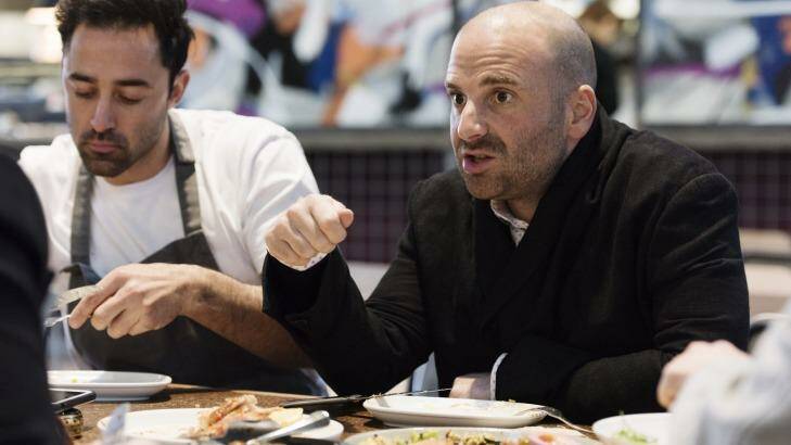 George Calombaris with MasterChef 2012 winner Andy Allen, who joined the lunch in Rosebery. Photo: James Brickwood 
